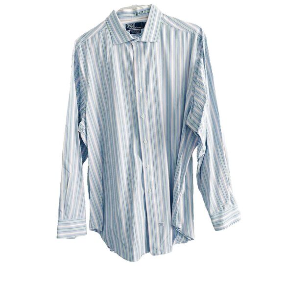 POLO RALPH LAUREN Mens Large Button Down WorkPink Green Blue Stripe 100% Cotton - Picture 1 of 7